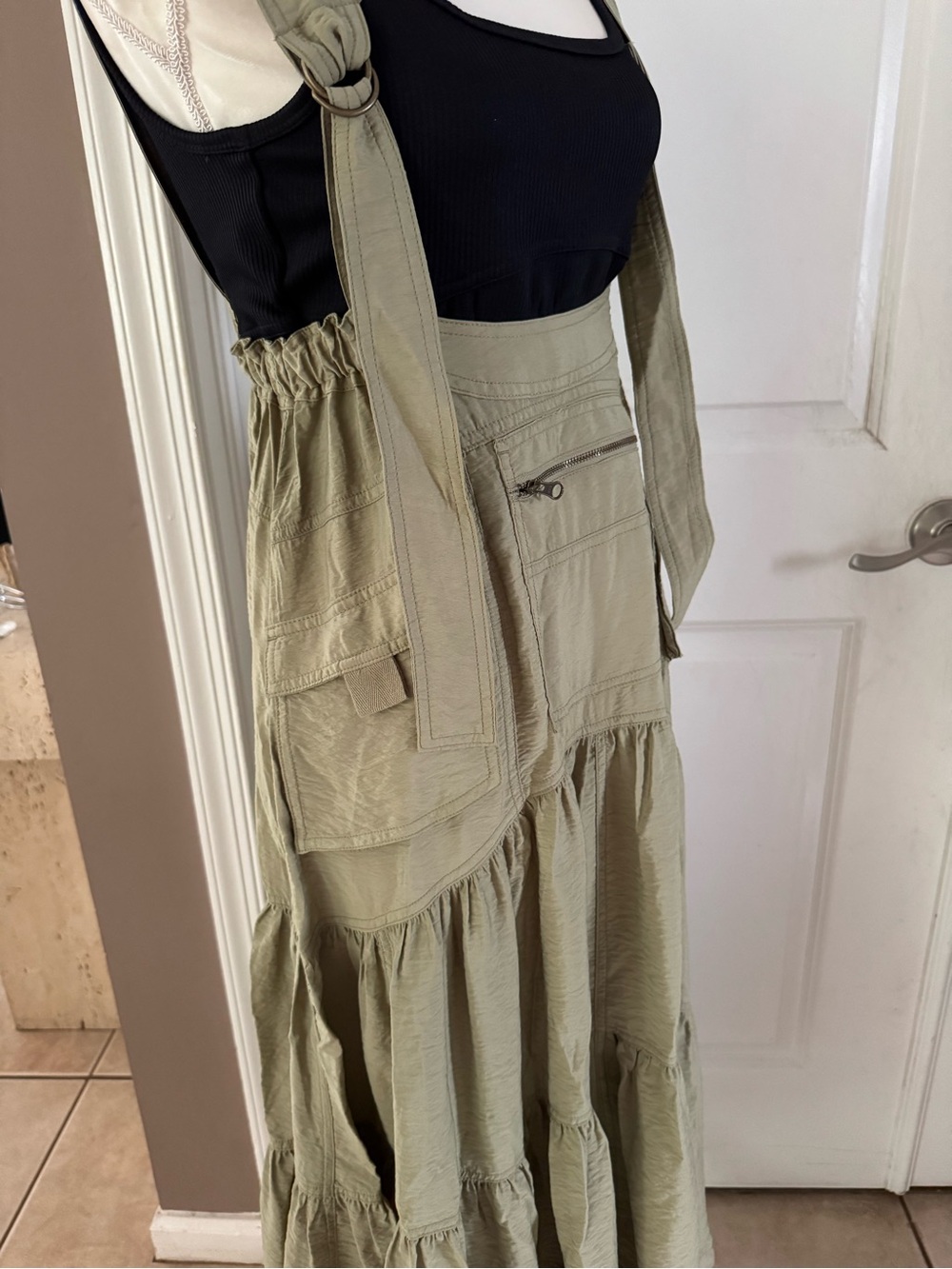 Anthropologie Pilcro Tiered Midi Pinafore Dress in Moss. Size S. MSRP $178 - Picture 7 of 16